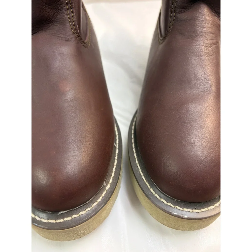 AdTec Mens Brown Leather Wellington Work Boots Pull On Wedge Sole Round Toe